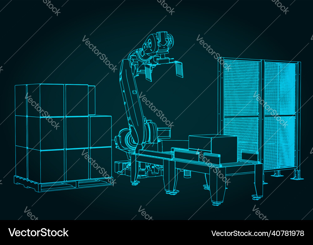 Robotic palletizing line Robotic palletizing line vector image