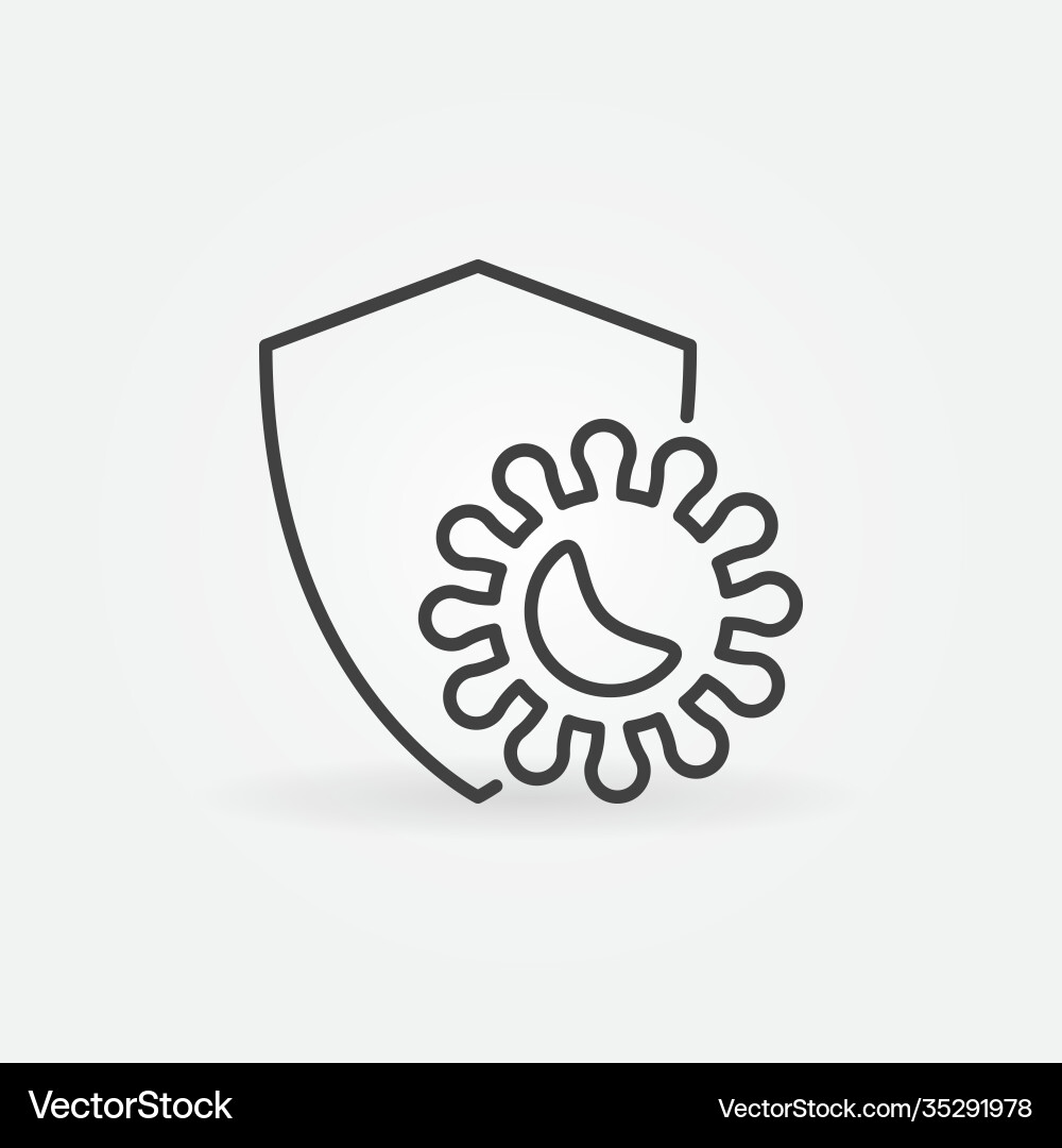 Shield with virus pathogen outline minimal Shield with virus pathogen outline minimal Vector Image