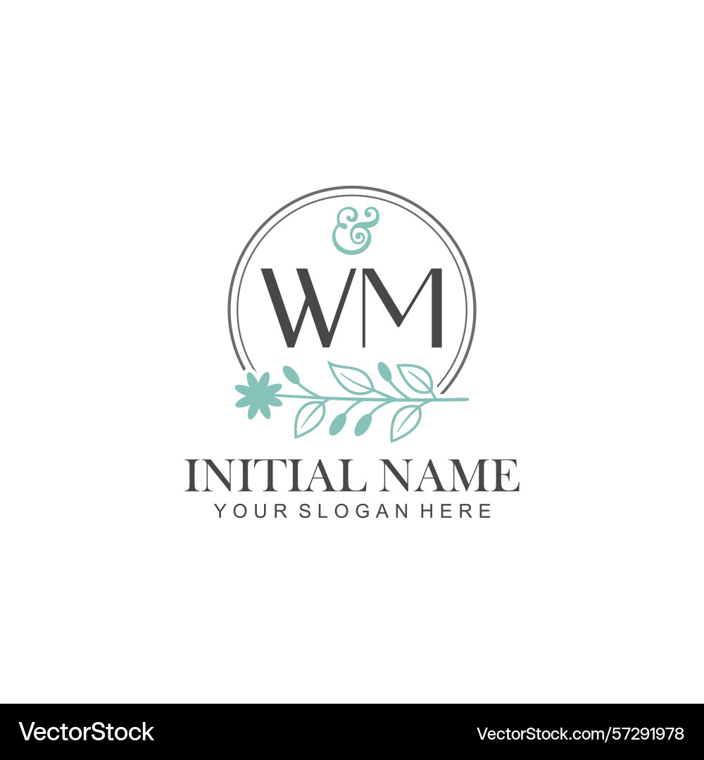 Wm initial logo templates with botanical elements Vector Image