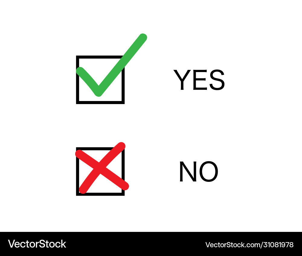 Yes and no checkbox marks vote red cross Yes and no checkbox marks vote red cross vector image