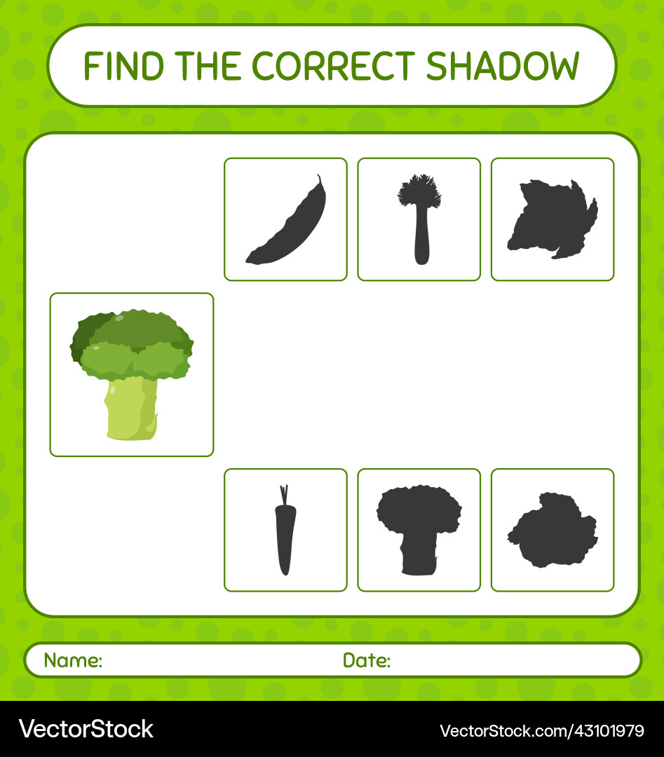 Find the correct shadows game with broccoli Find the correct shadows game with broccoli vector image