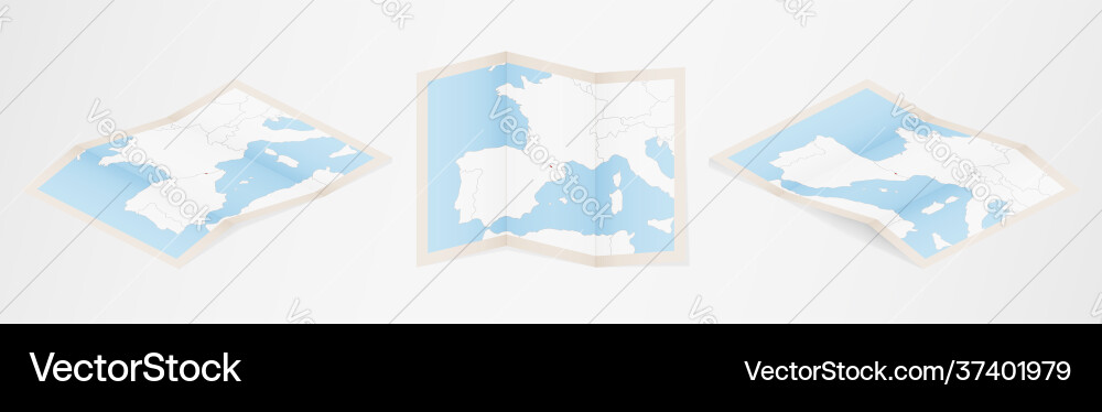 Folded map andorra in three different versions vector image