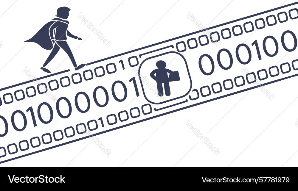 Hero running on binary road symbolizing digital vector image