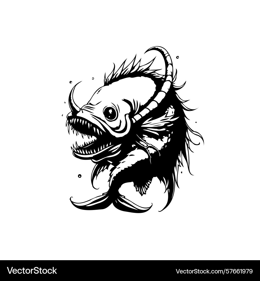 Intricate of a deep-sea anglerfish with sharp Vector Image