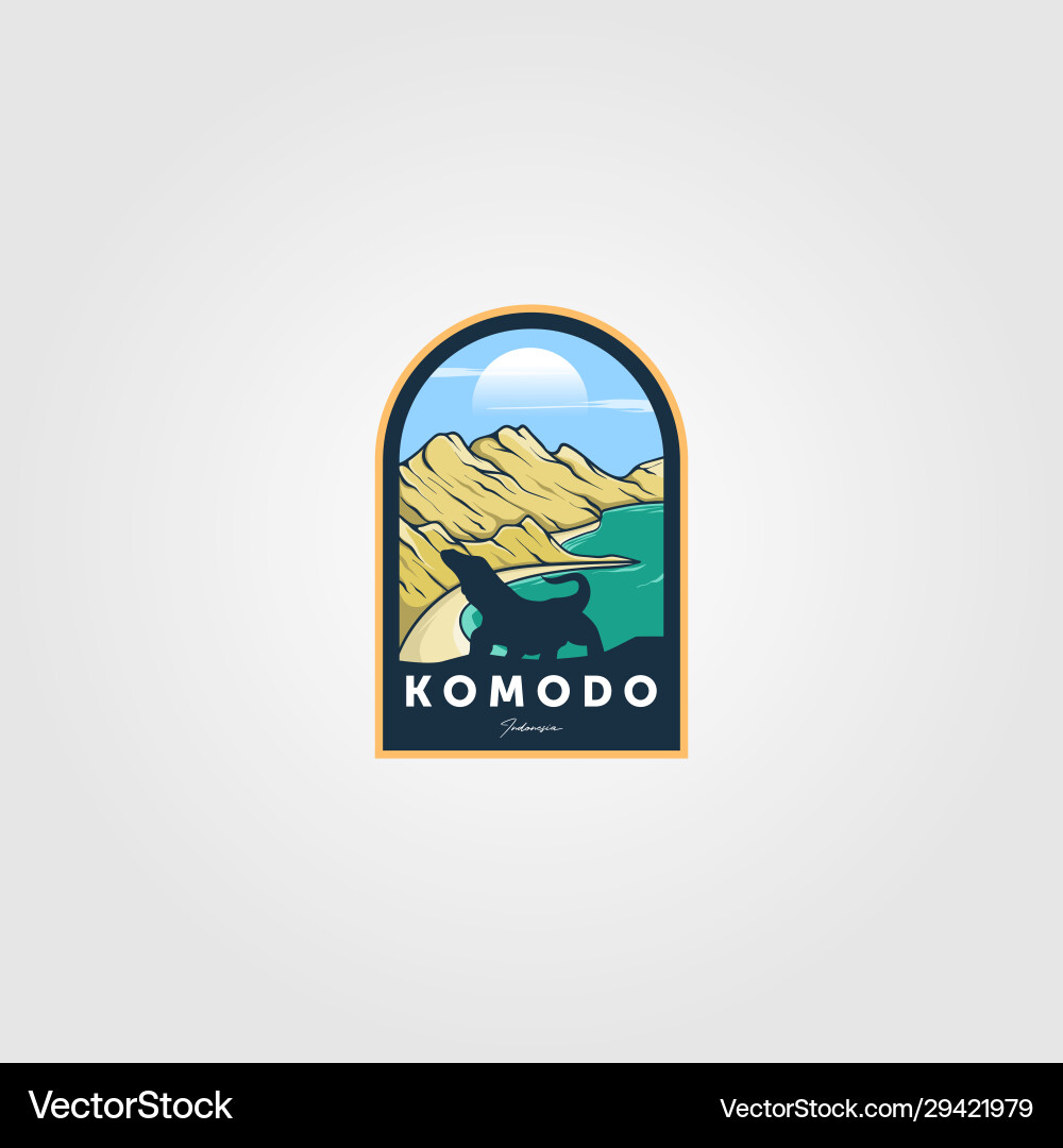 Komodo island vintage logo national park design Komodo island vintage logo national park design vector image