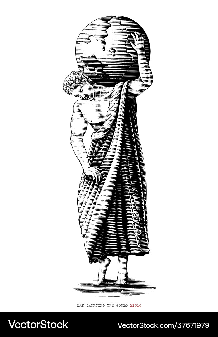 Man carrying world art roman period hand draw Man carrying world art roman period hand draw vector image