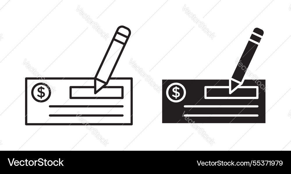 Money check icon set in thin line for web Vector Image
