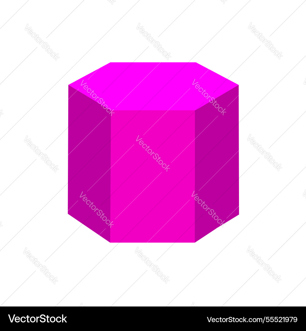 Purple hexagonal prism basic simple 3d shapes Purple hexagonal prism basic simple 3d shapes vector image