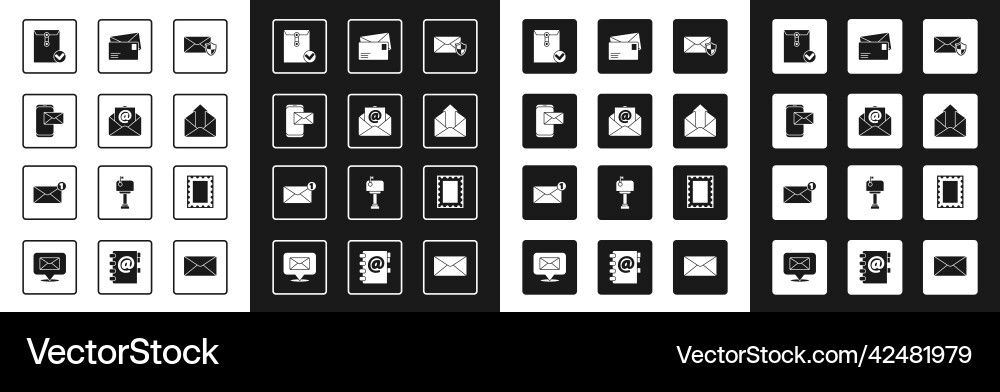 Set envelope with shield mail and e-mail mobile Set envelope with shield mail and e-mail mobile vector image