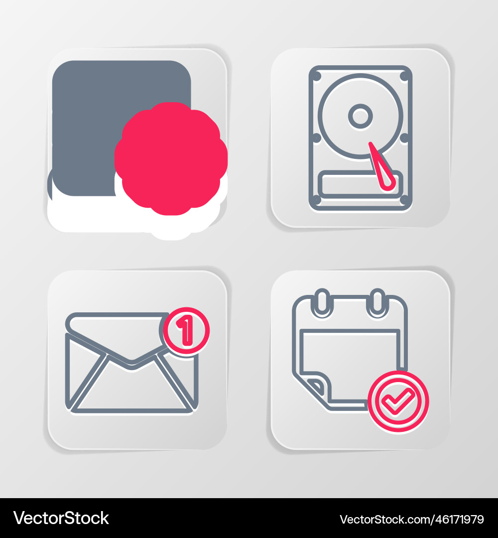 Set line calendar with check mark new email Set line calendar with check mark new email vector image