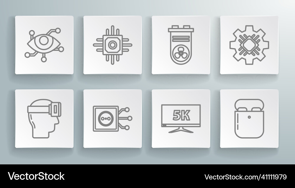Set line virtual reality glasses processor Set line virtual reality glasses processor vector image