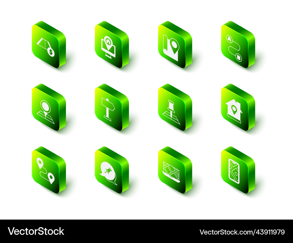 Set monitor with map location folded marker Set monitor with map location folded marker vector image