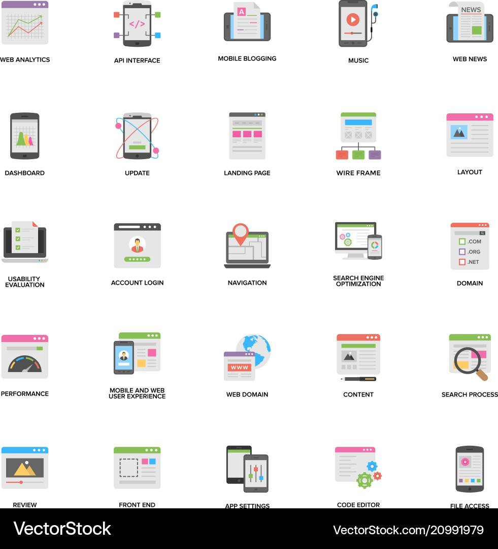 Set of web and mobile application development vec vector image