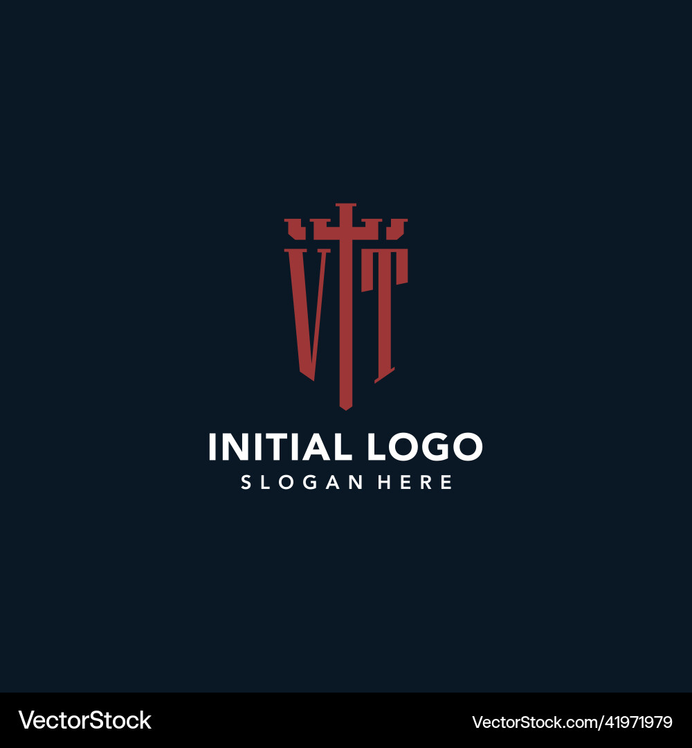 Vt initial monogram logos with sword and shield Vector Image