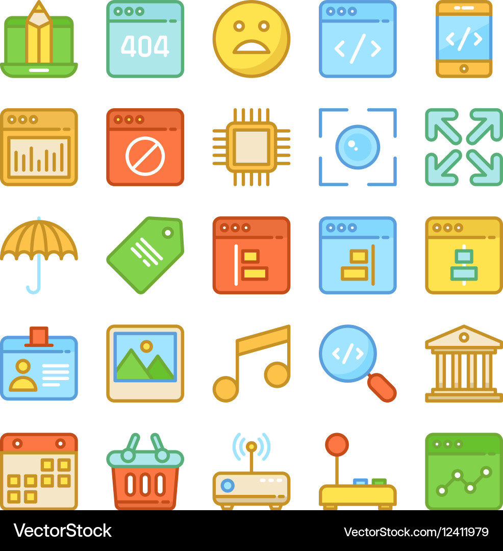 Web design and development colored icons 7 Vector Image