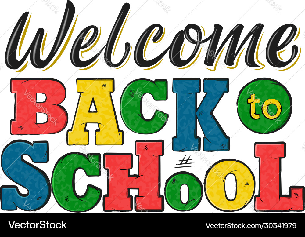 Welcome back to school decorated lettering sign Welcome back to school decorated lettering sign vector image