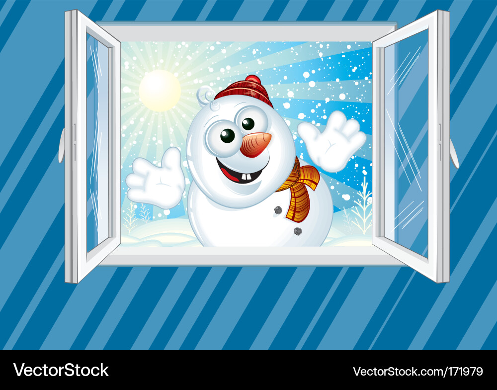 Winter Snowman Window Vector Image