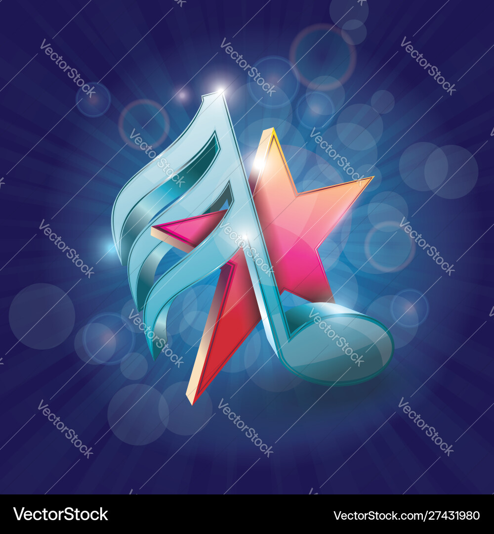 3d shiny colorful musical note with star 3d shiny colorful musical note with star Vector Image