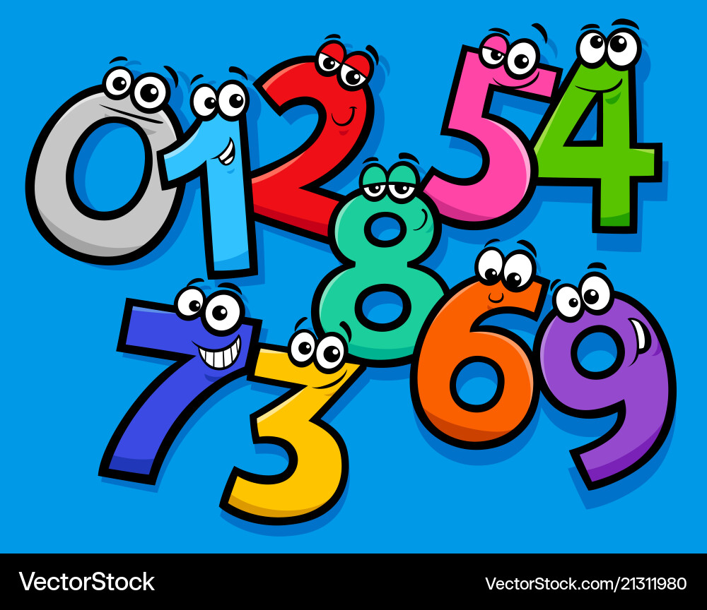 Basic numbers cartoon characters group Royalty Free Vector