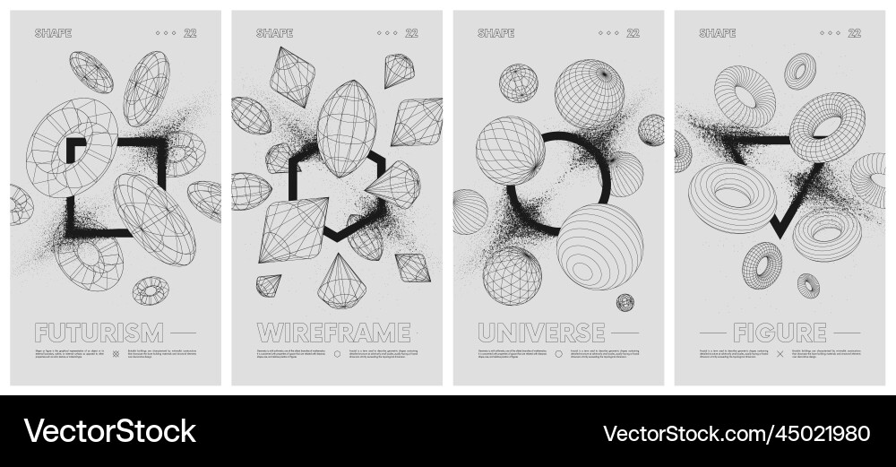 Geometric shapes with particle spray effect Vector Image