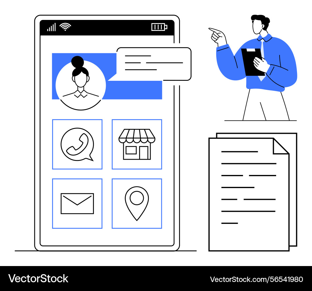 Mobile app interface with user contact options Mobile app interface with user contact options vector image
