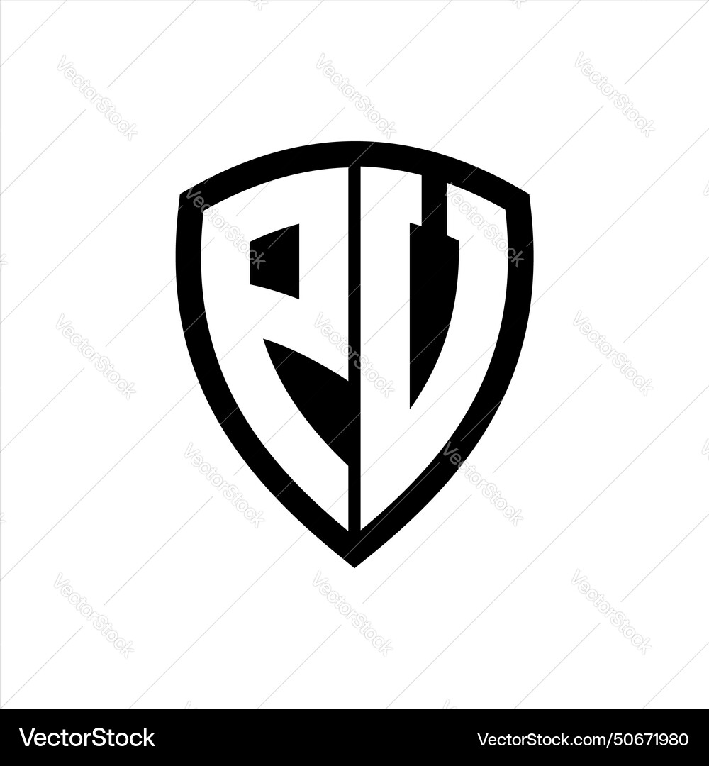Pv monogram logo with bold letters shield shape Vector Image
