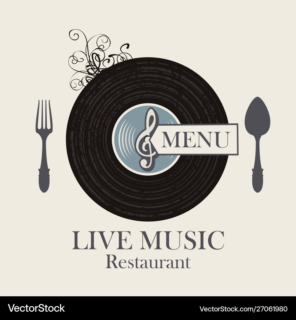Restaurantmenü mit Vinylrekord und Besteck Restaurantmenü mit Vinylrekord und Besteck vektorbild