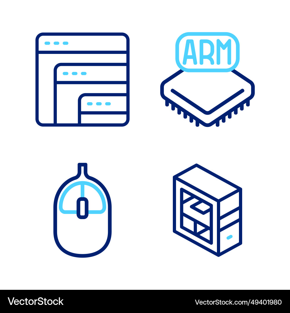 Set line computer mouse processor and software Set line computer mouse processor and software vector image
