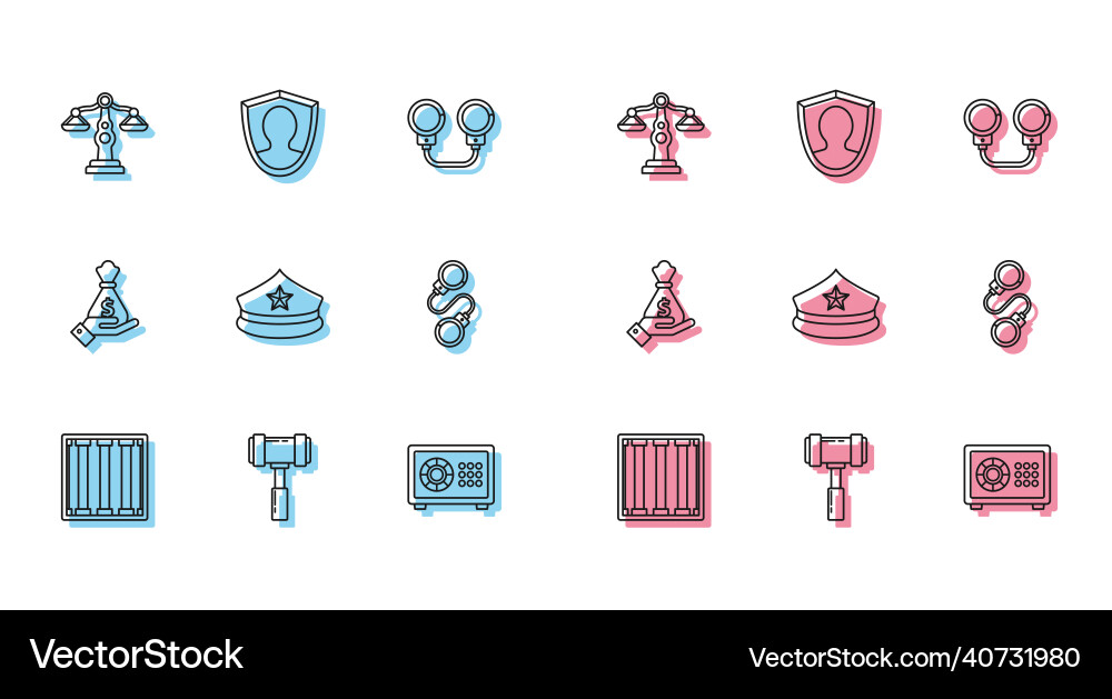 Set line prison window judge gavel scales Vector Image