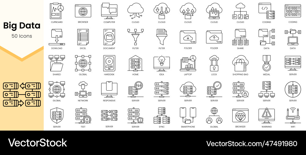 Simple outline set of big data icons linear style Simple outline set of big data icons linear style vector image