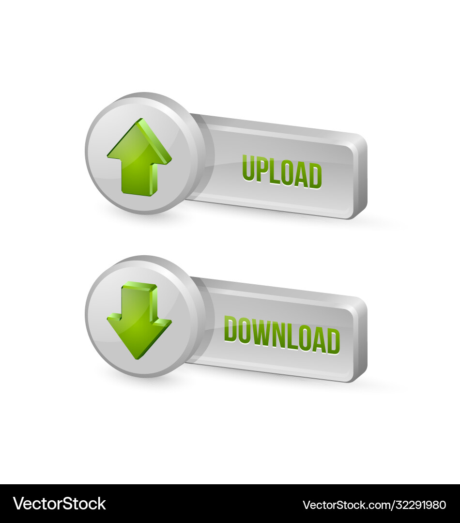 Three dimensional download and upload buttons Three dimensional download and upload buttons Vector Image