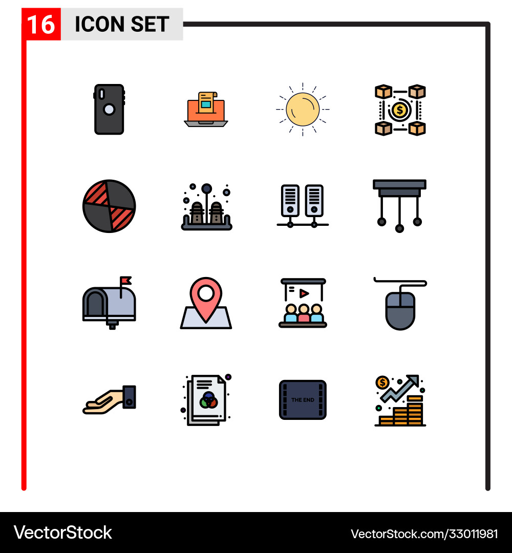 16 universal flat color filled lines set for web Vector Image