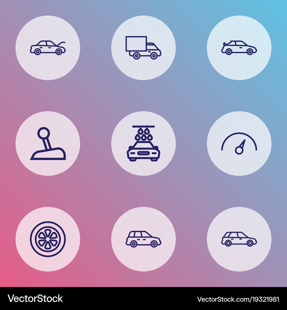 Auto icons line style set with lorry chronometer Vector Image