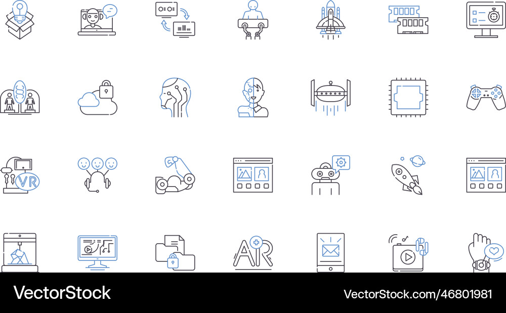 Cyber defense line icons collection encryption vector image