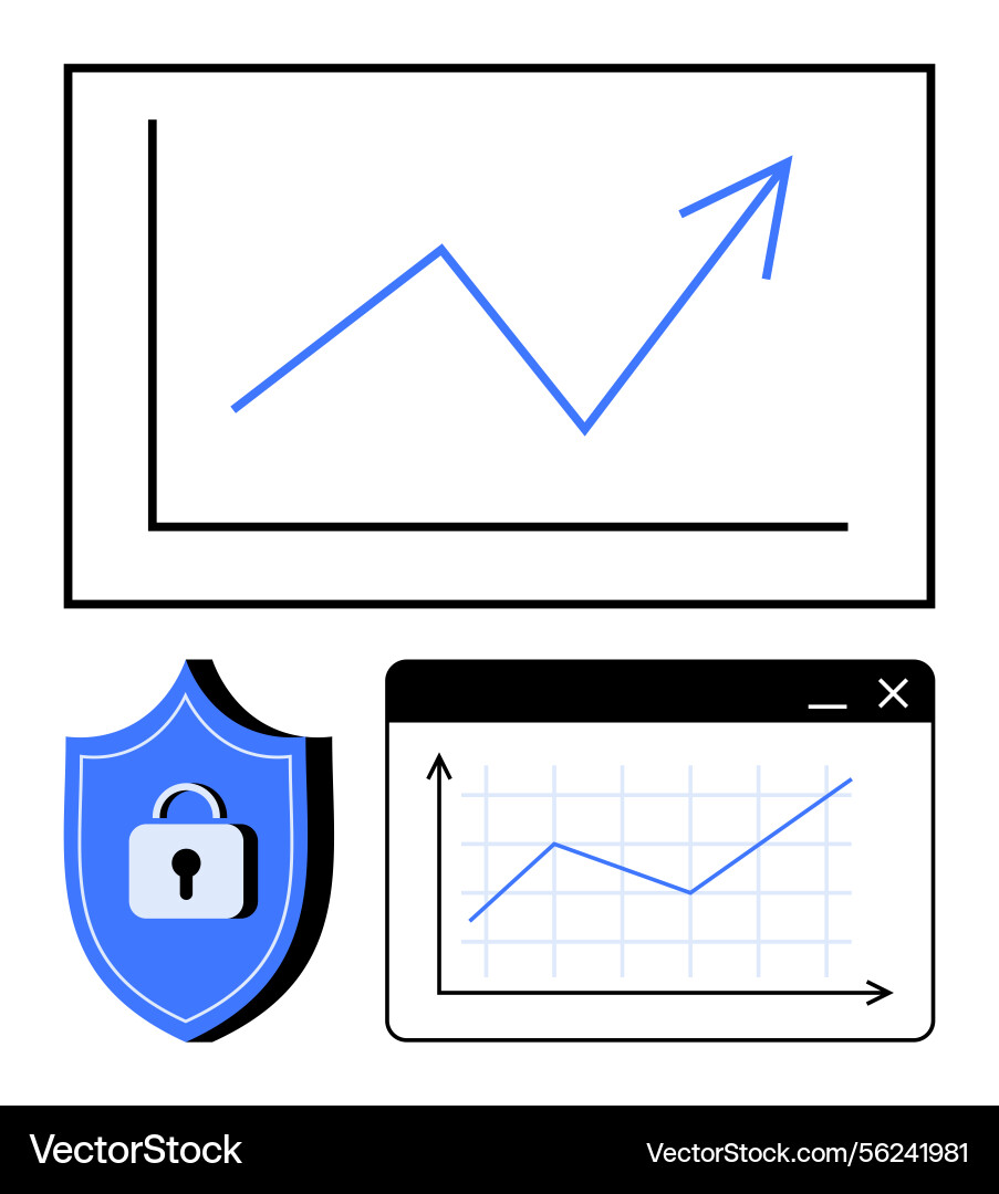 Data security concept with rising graph and shield Data security concept with rising graph and shield vector image