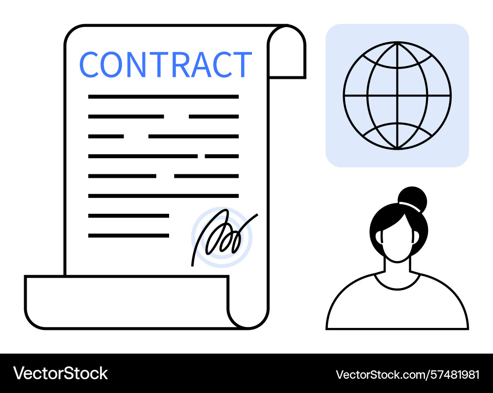 Document signing with contract connected world vector image