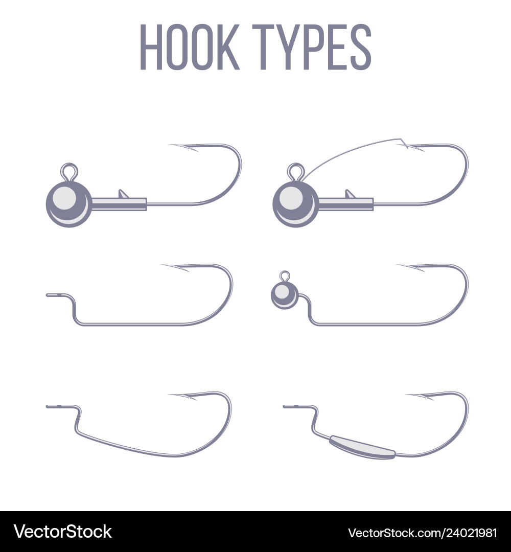 Hook and sinker types with offset fishing hooks Vector Image