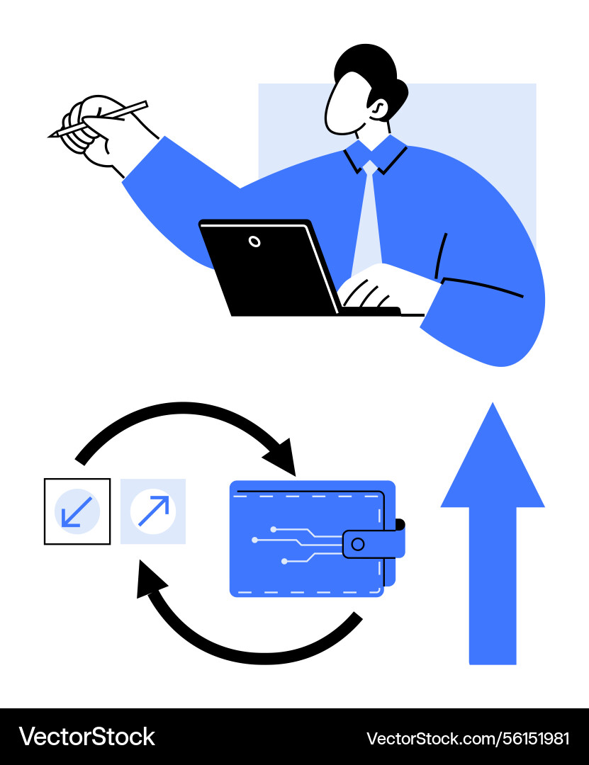 Man using laptop with digital wallet transaction Man using laptop with digital wallet transaction vector image