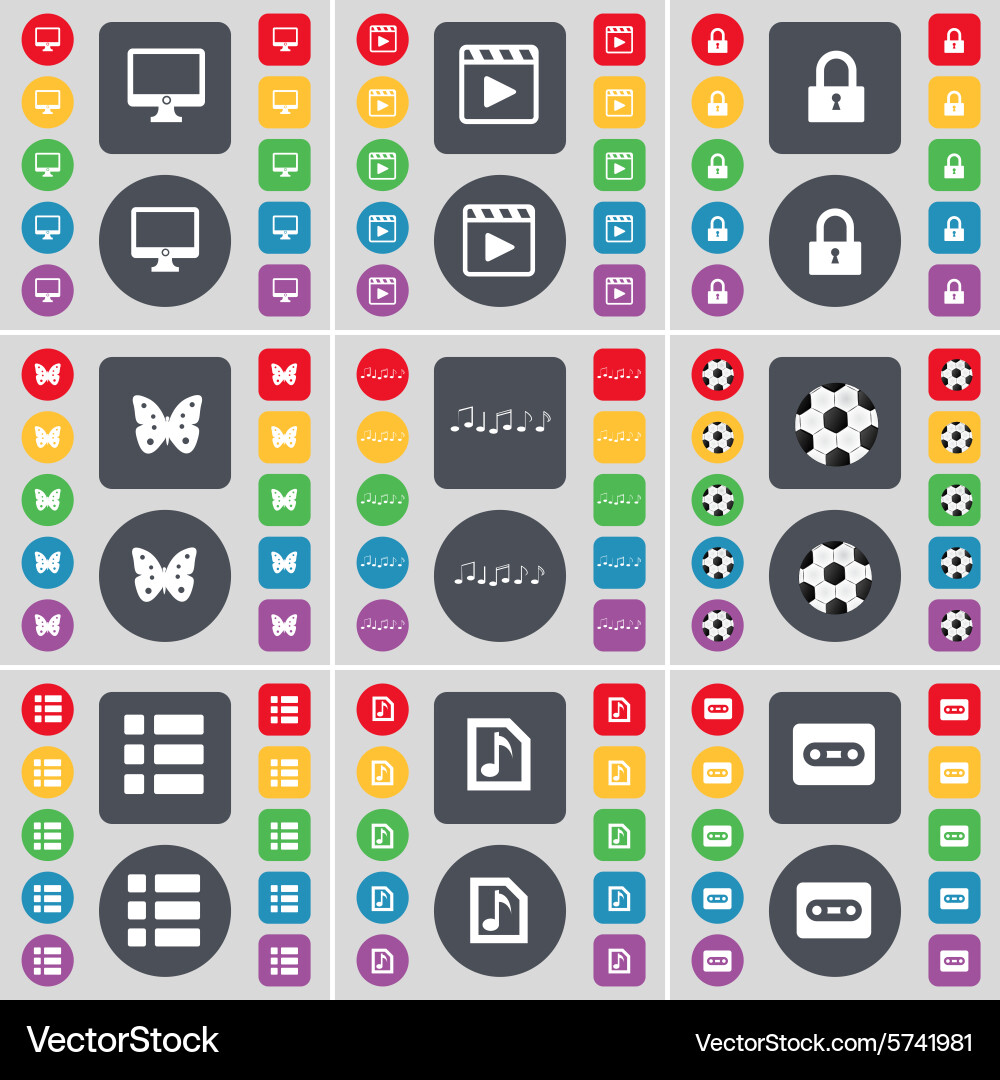 Monitor media player lock buttery note ball list vector image