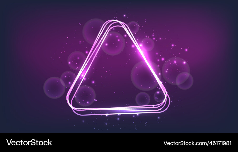 Neon rounded triangle frame with shining effects Neon rounded triangle frame with shining effects vector image