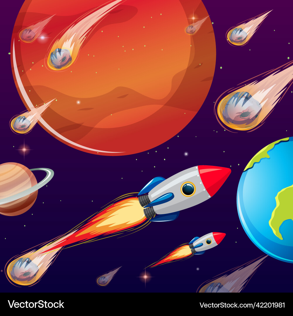Outer space background with comets ad rockets Outer space background with comets ad rockets vector image