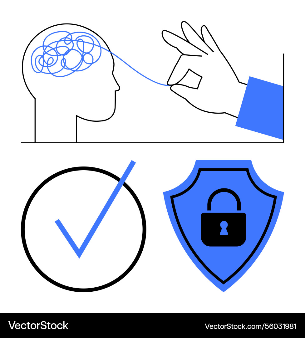 Problem-solving concept with hand untangling head Problem-solving concept with hand untangling head vector image
