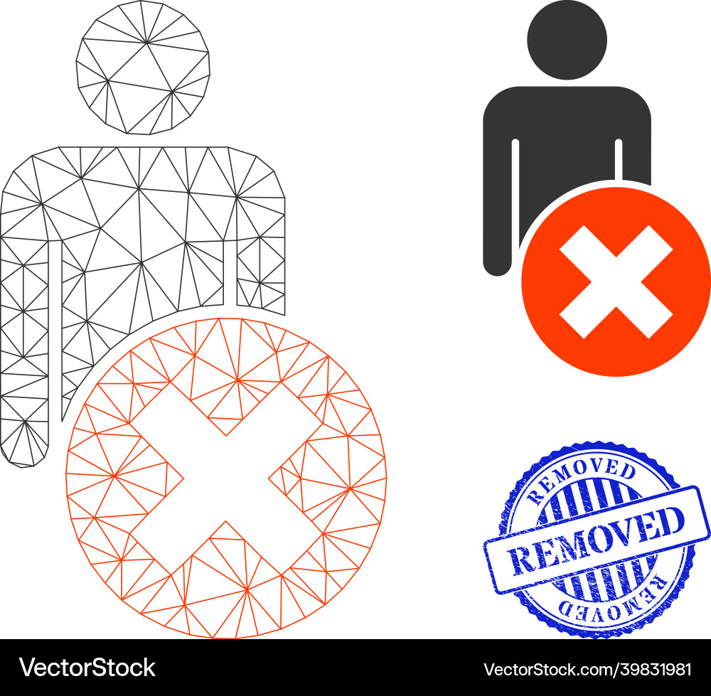 Removed distress seal and web network delete man Removed distress seal and web network delete man vector image
