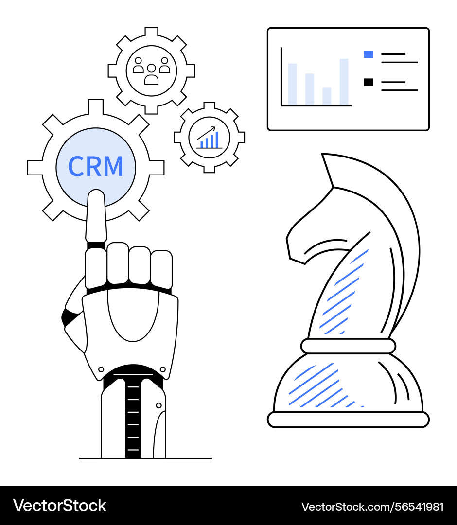 Robotic hand interacting with crm interface Robotic hand interacting with crm interface vector image