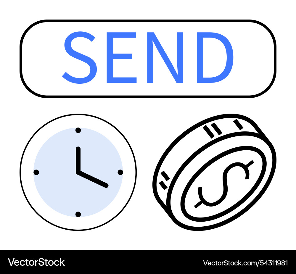 Send button clock and dollar coin streamlining Send button clock and dollar coin streamlining vector image