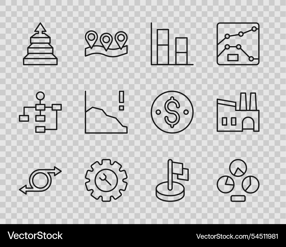 Set line arrow pie chart infographic graph Set line arrow pie chart infographic graph vector image