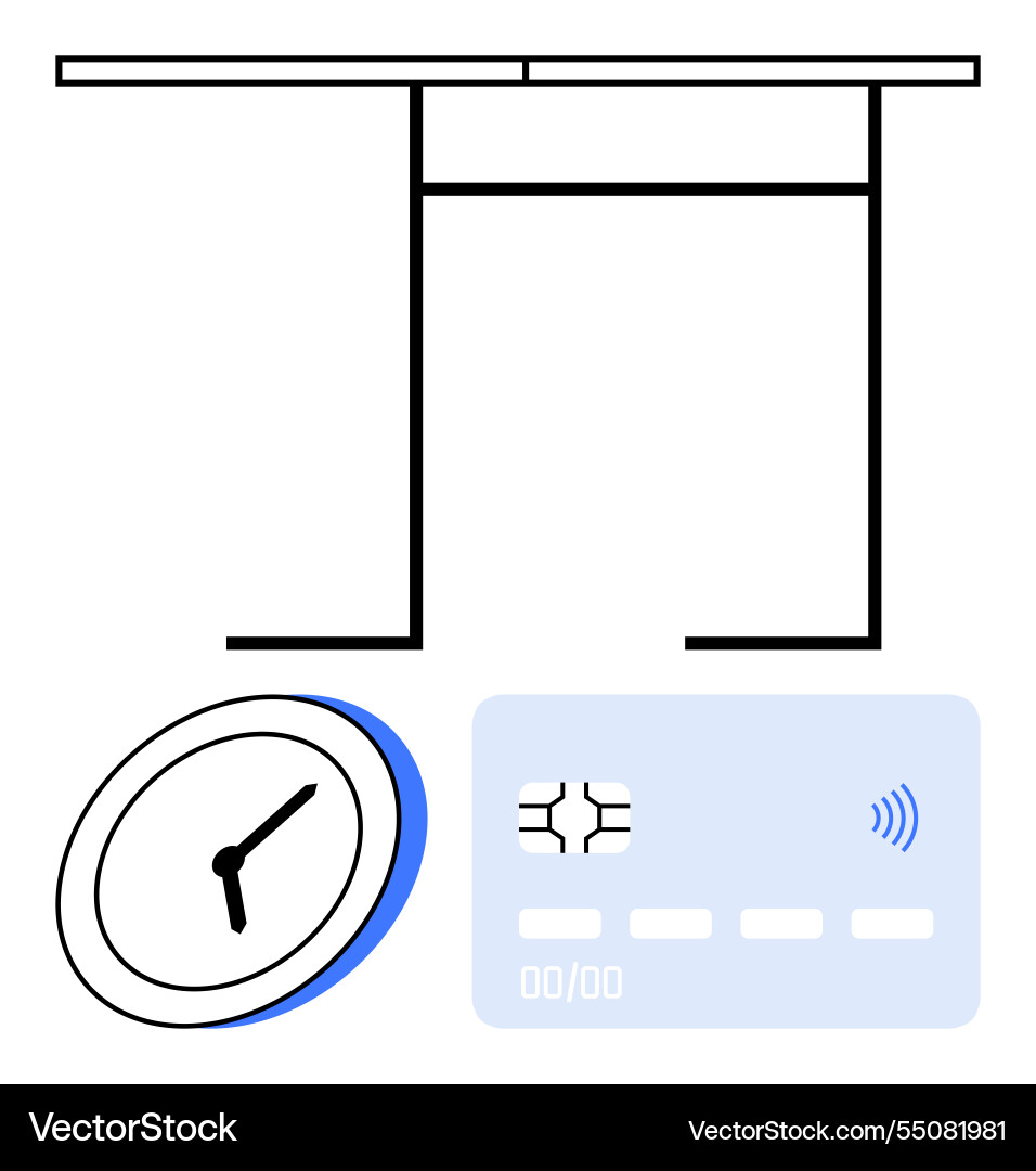 Simplistic clock payment card and table vector image