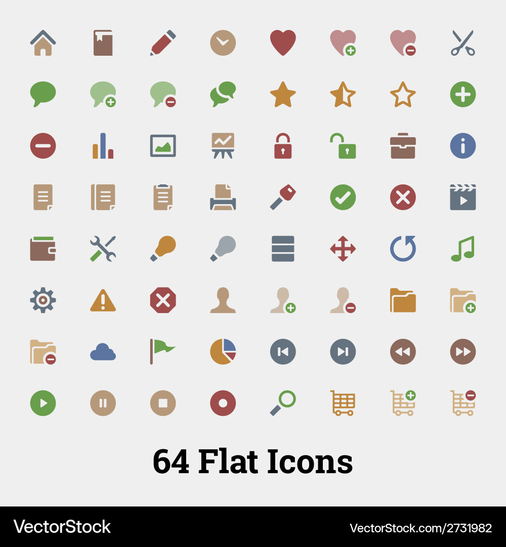 64 glyph icons for web and mobile application vector image