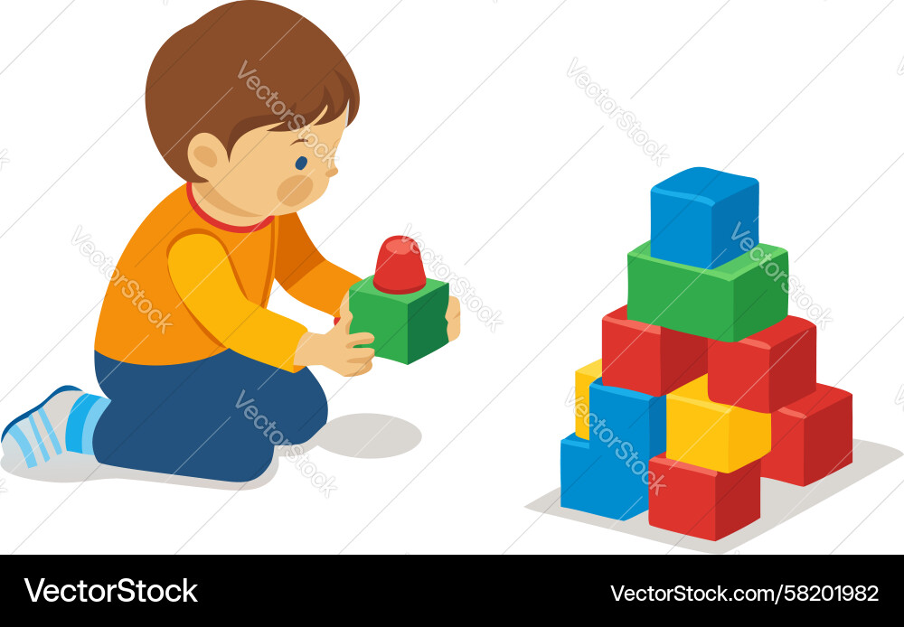 Child Building Block Tower Vector Image