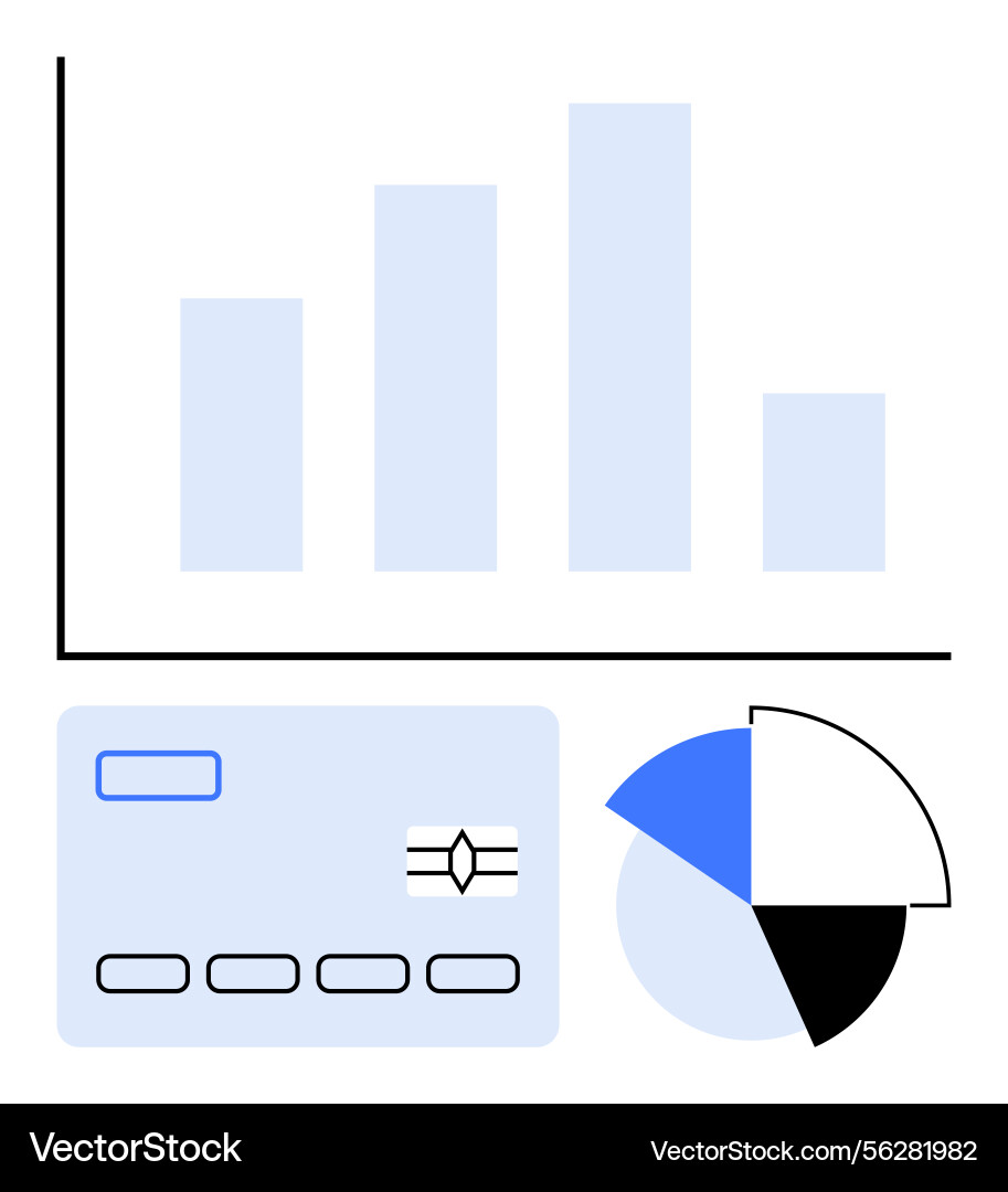 Financial analytics with bar graph pie chart vector image